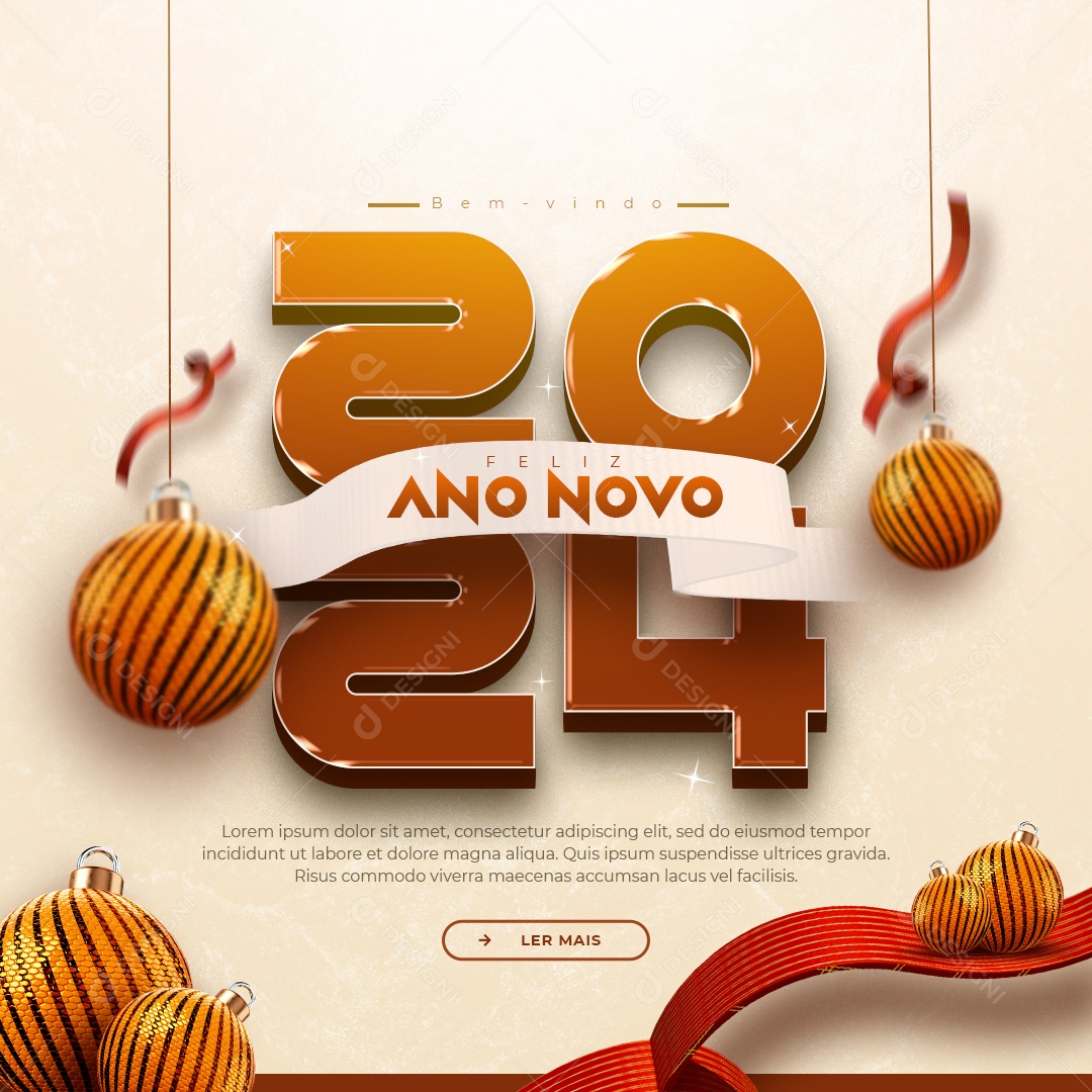 Social Media Feed Bem Vindo 2024 Feliz Ano Novo PSD Editável