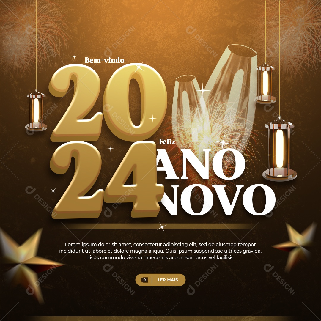 Social Media Feed Bem Vindo 2024 Feliz Ano Novo PSD Editável