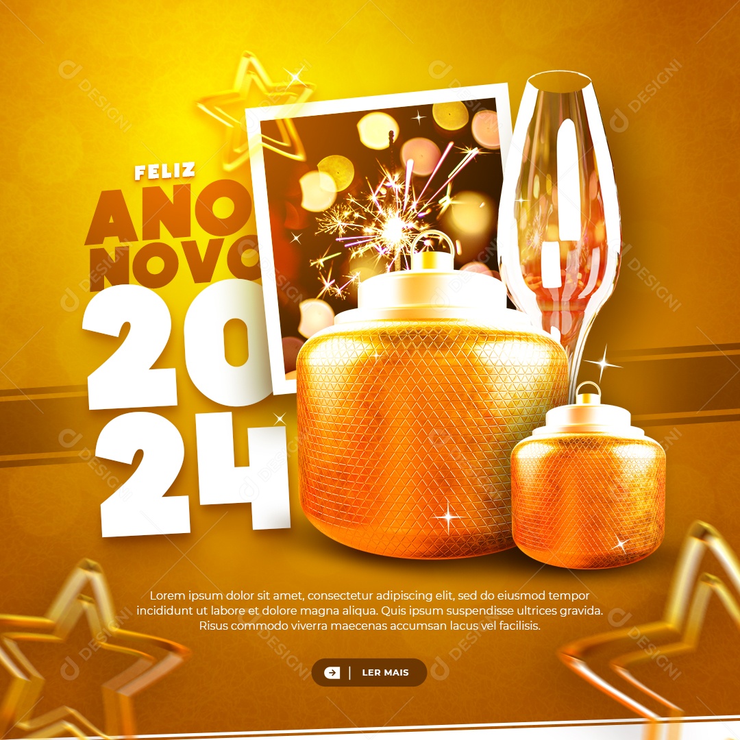 Feed Feliz Ano Novo 2024 Social Media PSD Editável