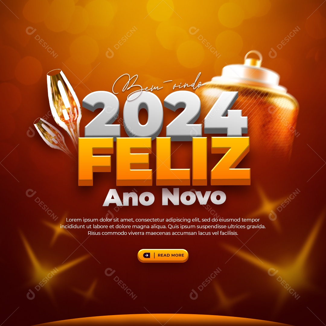 Social Media Feed Bem Vindo 2024 Feliz Ano Novo PSD Editável