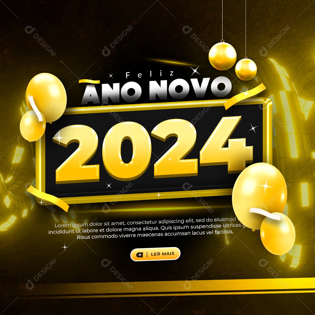 Feed Feliz Ano Novo 2024 Social Media PSD Editável