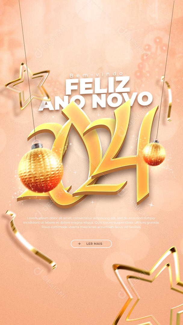 Social Media Story Bem Vindo 2024 Feliz Ano Novo PSD Editável