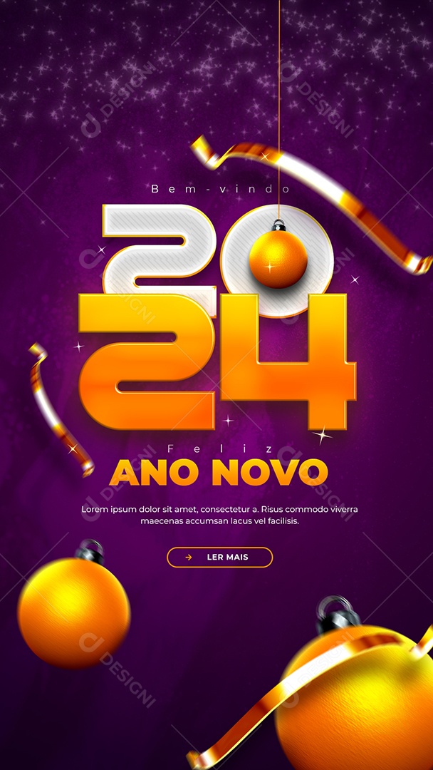 Social Media Story Bem Vindo 2024 Feliz Ano Novo PSD Editável