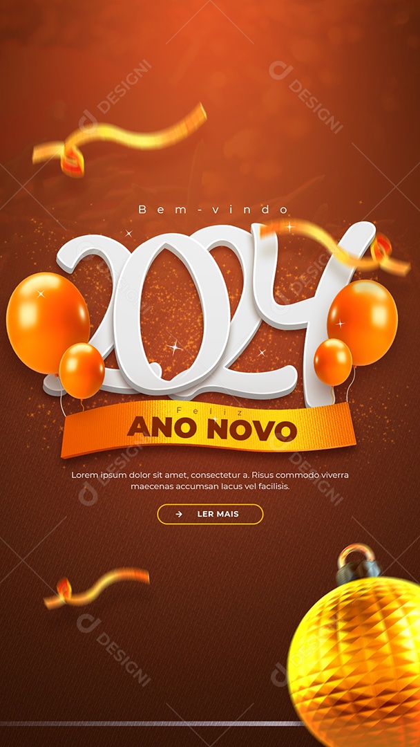 Social Media Story Bem Vindo 2024 Feliz Ano Novo PSD Editável