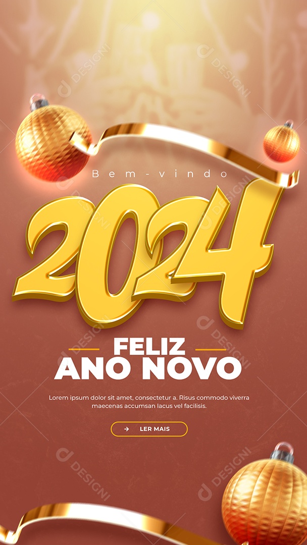 Social Media Story Bem Vindo 2024 Feliz Ano Novo PSD Editável