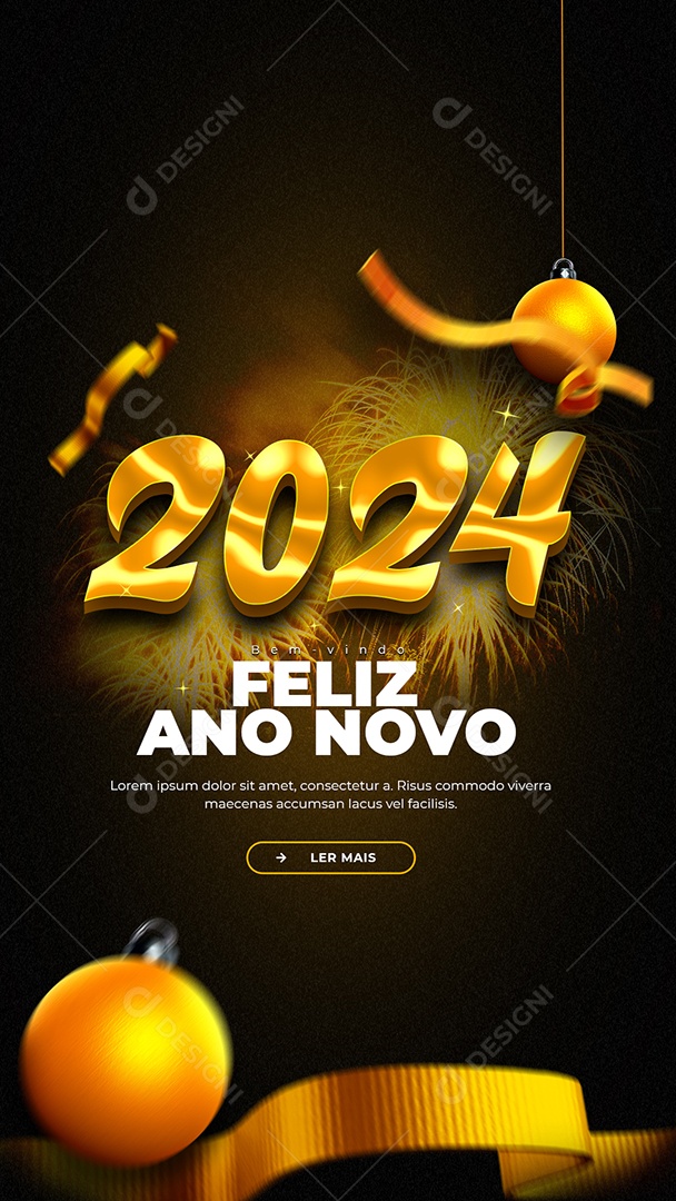 Social Media Story Bem Vindo 2024 Feliz Ano Novo PSD Editável