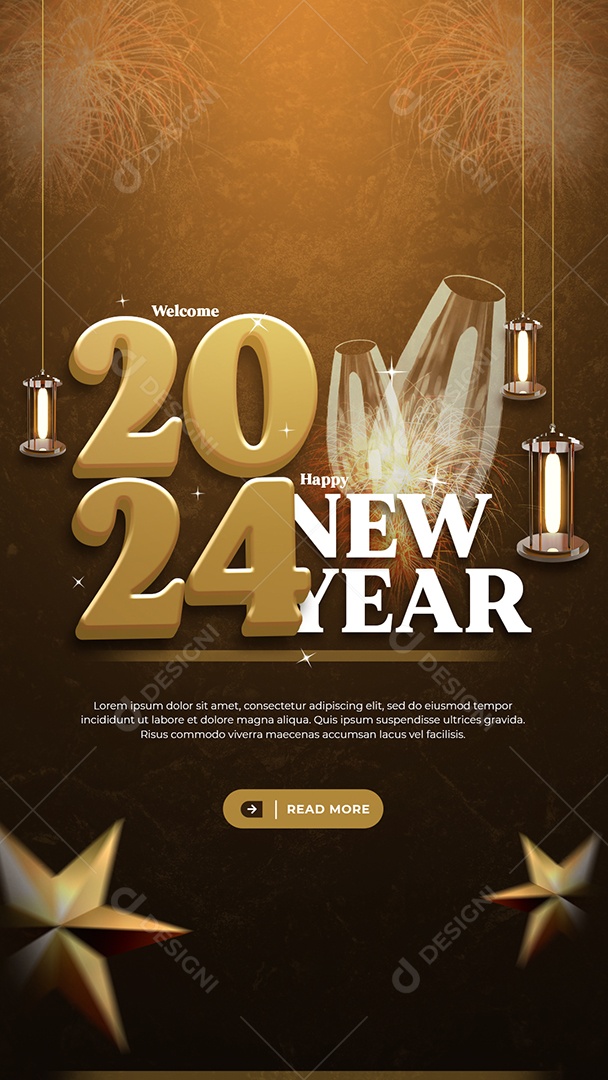 Story Welcome 2024 Happy New Year Social Media PSD Editável