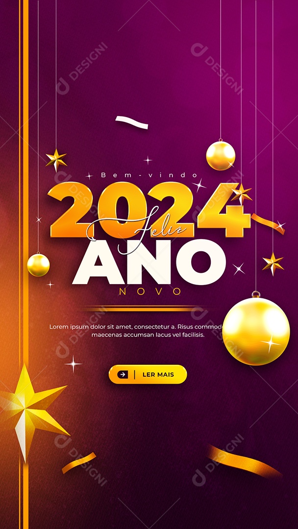 Social Media Story Bem Vindo 2024 Feliz Ano Novo PSD Editável