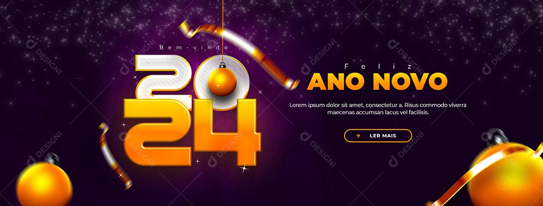 Banner Bem Vindo 2024 Feliz Ano Novo Social Media PSD Editável