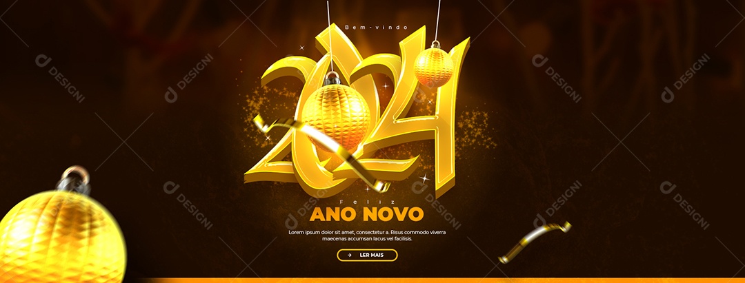 Banner Bem Vindo 2024 Feliz Ano Novo Social Media PSD Editável