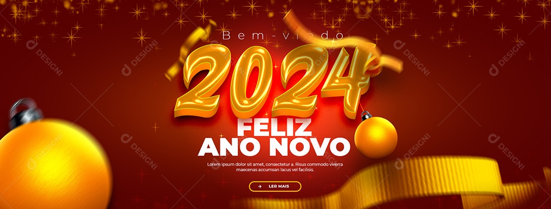 Banner Bem Vindo 2024 Feliz Ano Novo Social Media PSD Editável