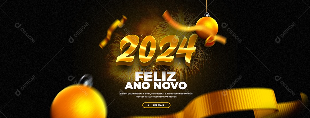 Banner Bem Vindo 2024 Feliz Ano Novo Social Media PSD Editável