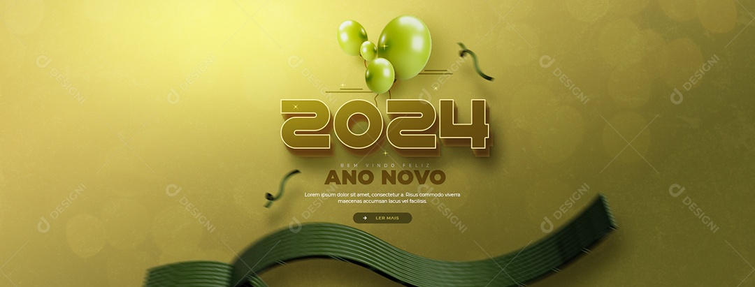 Banner 2024 Bem Vindo Feliz Ano Novo Social Media PSD Editável
