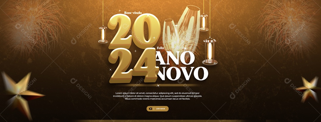 Banner Bem Vindo 2024 Feliz Ano Novo Social Media PSD Editável