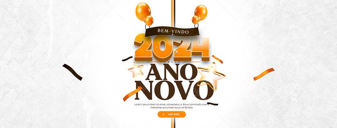 Banner Bem Vindo 2024 Feliz Ano Novo Social Media PSD Editável