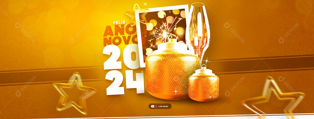 Social Media Banner Feliz Ano Novo 2024 PSD Editável