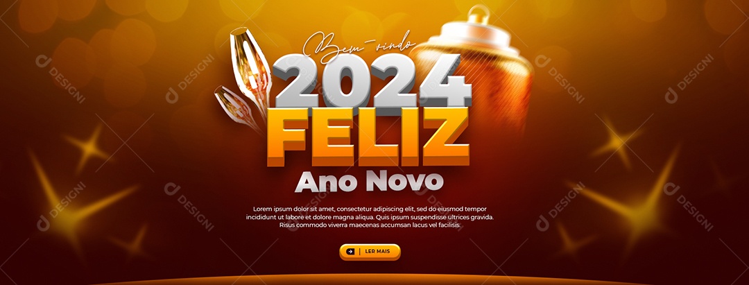 Banner Bem Vindo 2024 Feliz Ano Novo Social Media PSD Editável