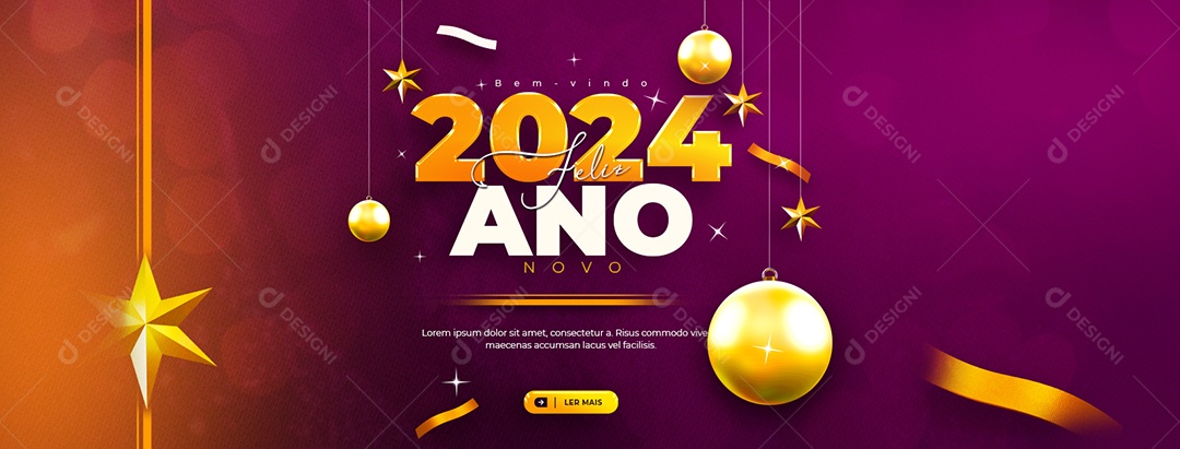 Banner Bem Vindo 2024 Feliz Ano Novo Social Media PSD Editável