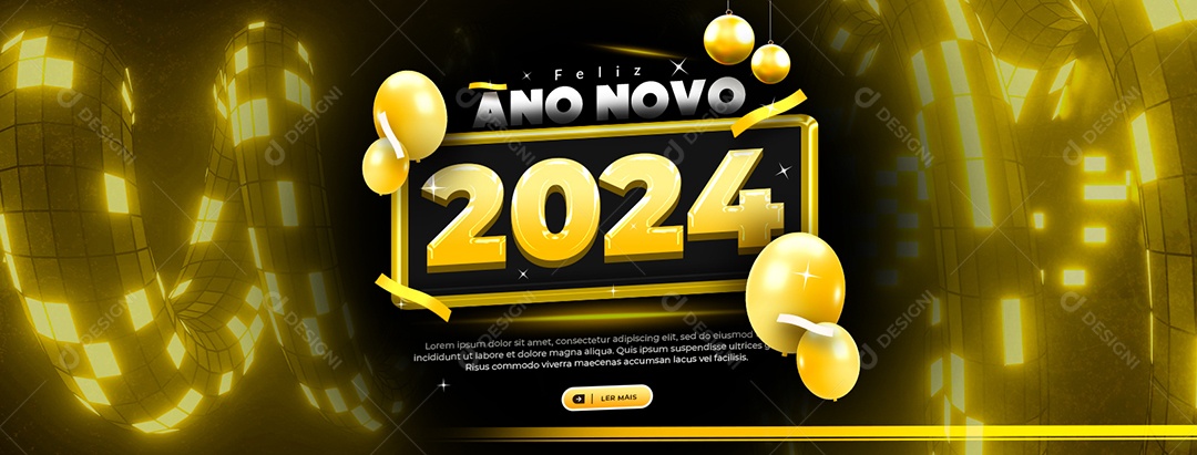 Social Media Banner Feliz Ano Novo 2024 PSD Editável