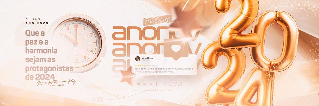 Carrossel Feliz Ano Novo Que a Paz e a Harmonia Sejam as Protagonistas de 2024 Social Media PSD Editável