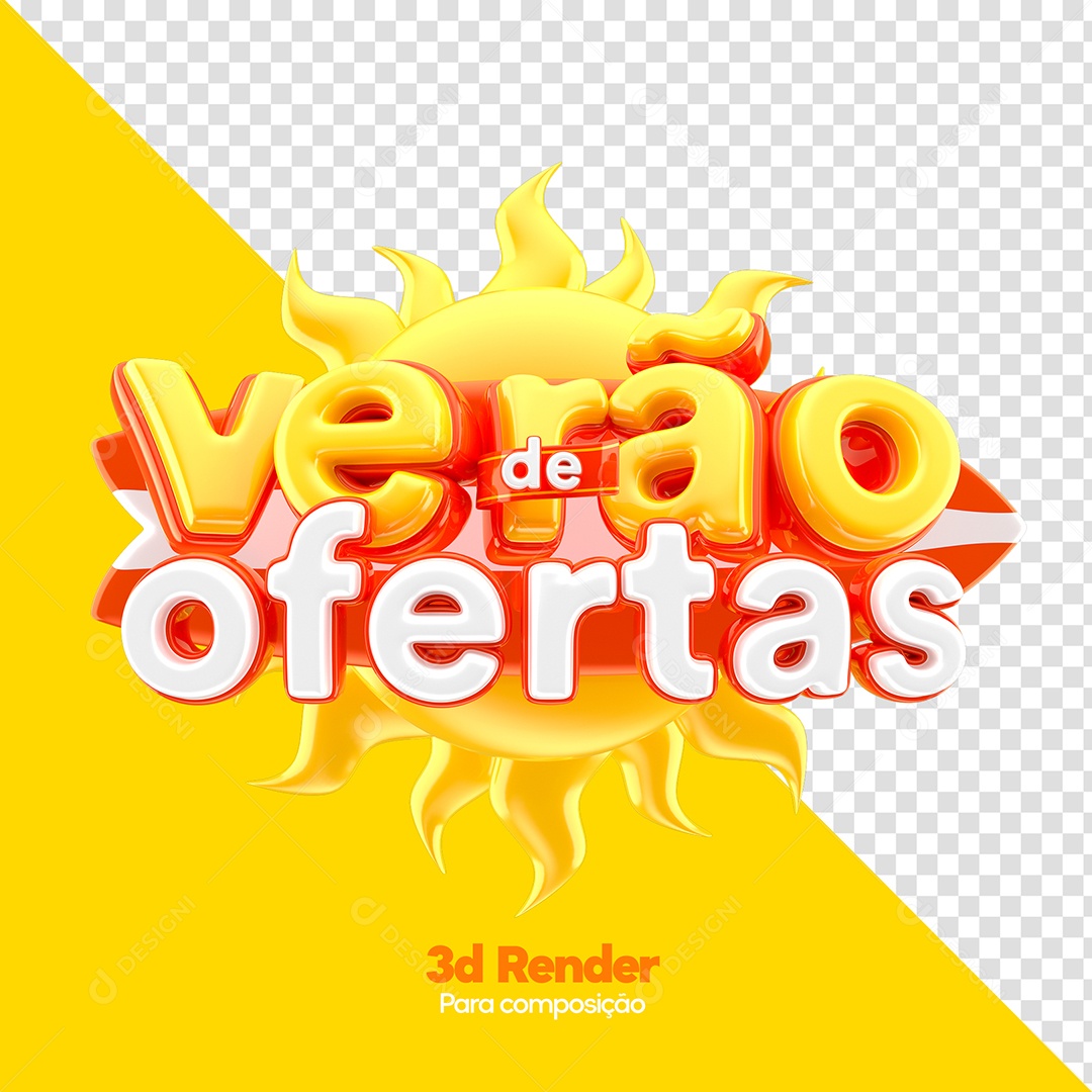 Selo 3D Verão de Ofertas Amarelo Vermelho e Branco para Composição PSD