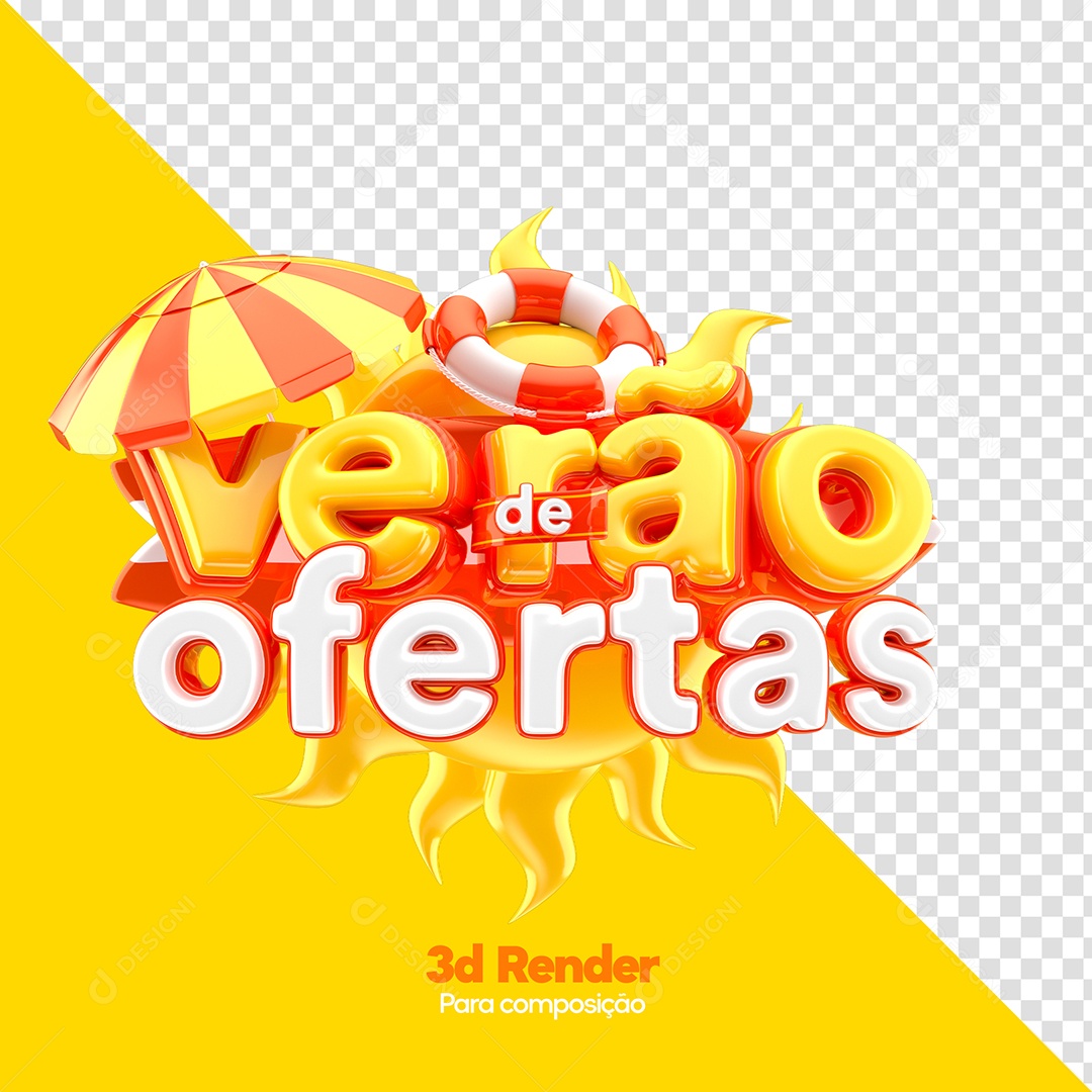 Selo 3D Verão de Ofertas Amarelo Vermelho e Branco para Composição PSD