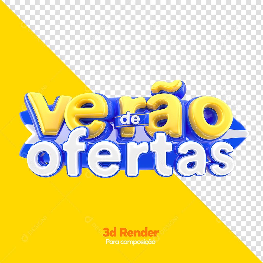 Verão de Ofertas Selo 3D Amarelo Azul e Branco para Composição PSD