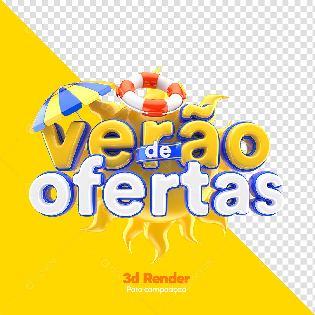 Verão de Ofertas Selo 3D Amarelo e Branco para Composição PSD