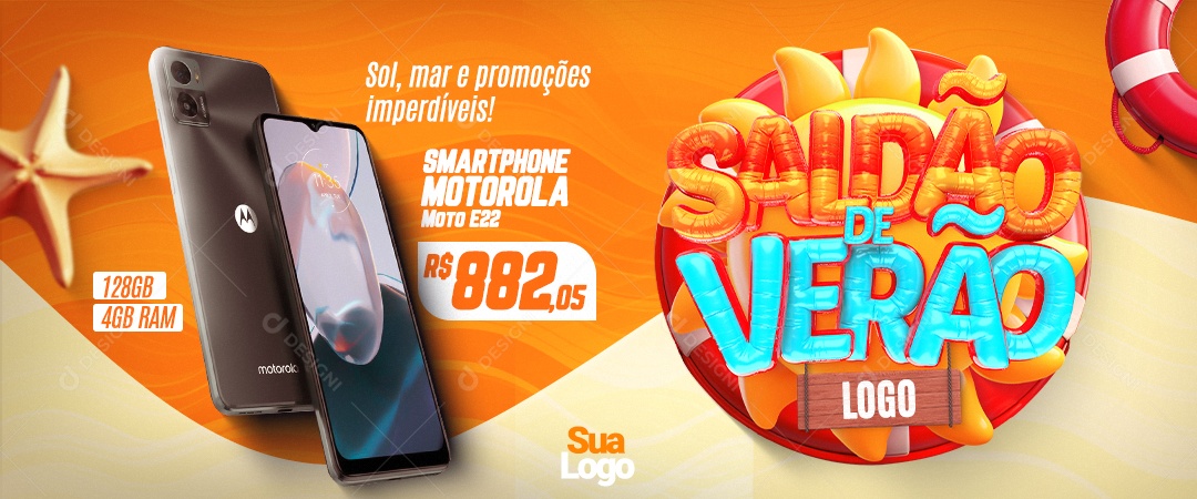 Banner Saldão De Verão Loja de Celulares Smartphone Motorola Sol Mar e Promoções Imperdíveis Social Media PSD Editável