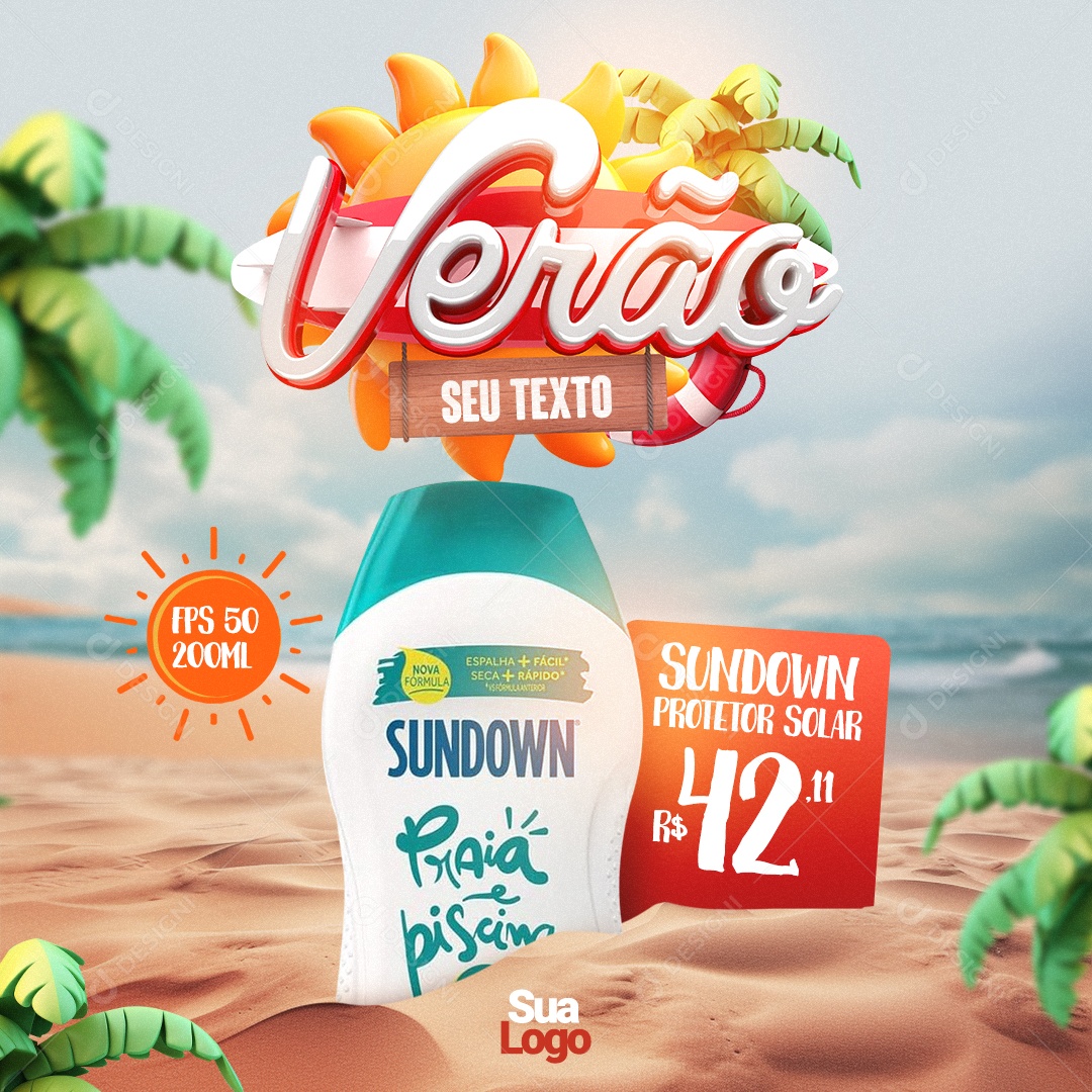 Verão Sundown Protetor Solar Farmácia Supermercado Social Media PSD Editável