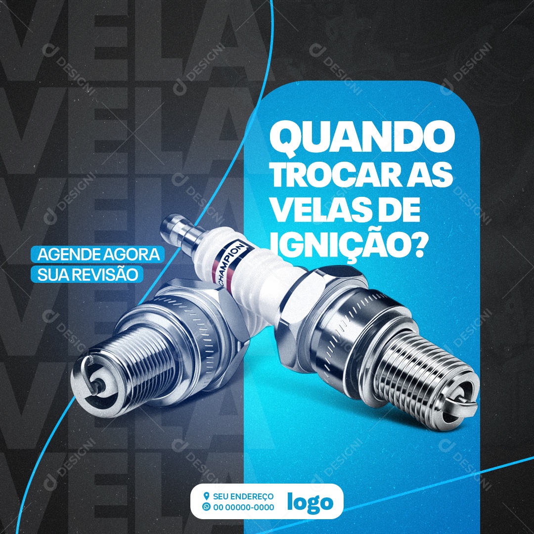 Oficina Mecânica Agende Agora sua Revisão Quando Trocar as Velas de Ignição Social Media PSD Editável