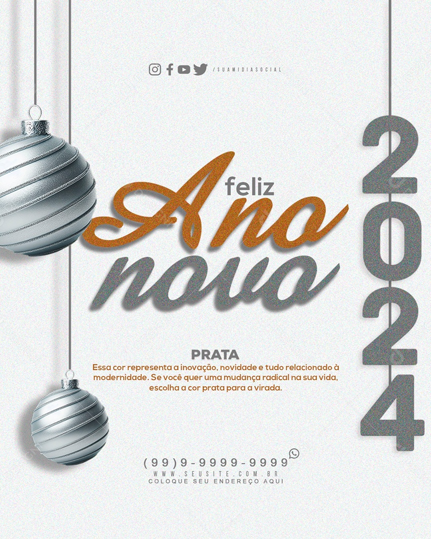 Feliz Ano Novo 2024 Prata Essa Cor Representa Inovação Novidade e tudo Relacionado a Modernidade Social Media PSD Editável
