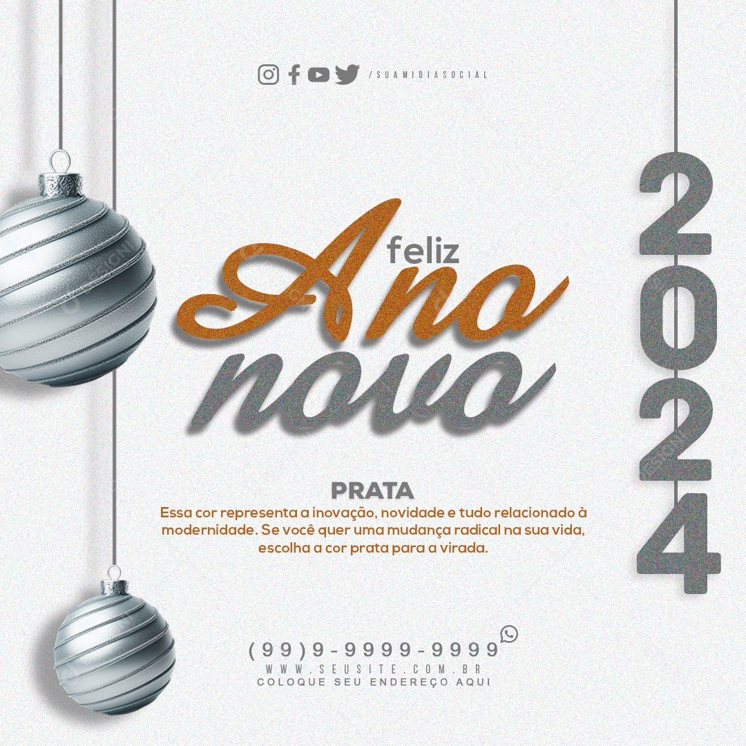 Feed Feliz Ano Novo 2024 Prata Essa Cor Representa Inovação Novidade e tudo Relacionado a Modernidade Social Media PSD Editável