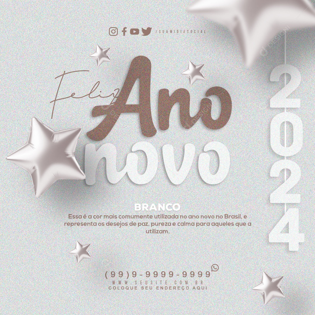 Feed Feliz Ano Novo 2024 Branco Essa é a Cor mais Comumente Utilizada no Réveillon no Brasil Social Media PSD Editável