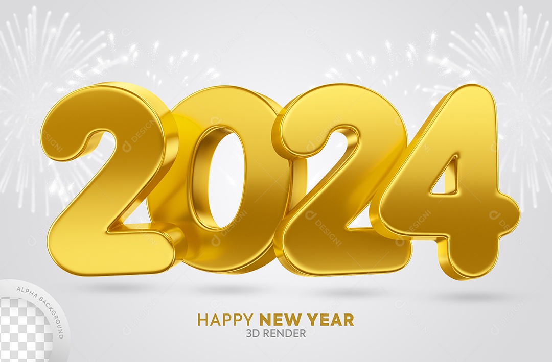 Número 3D 2024 Dourado Para Composição PSD