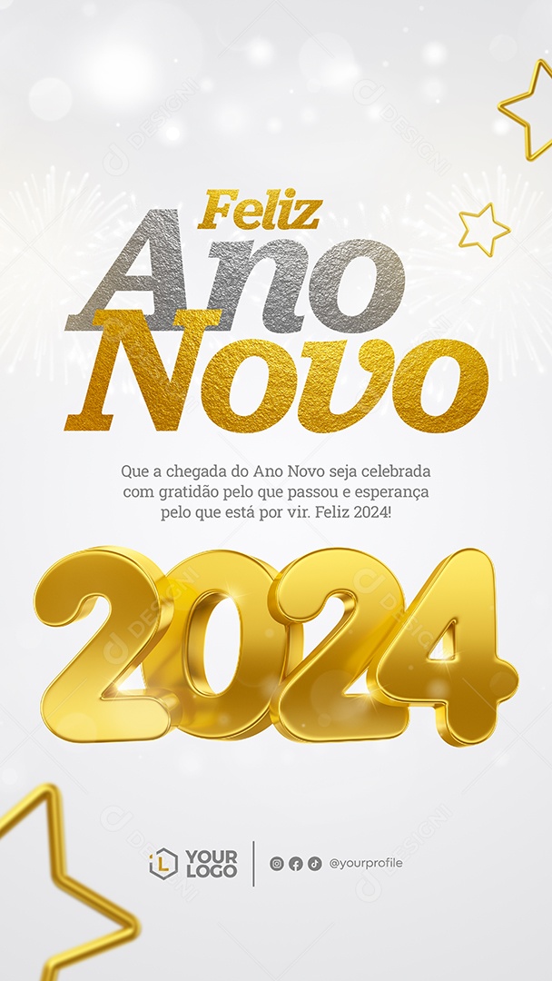 Social Media Story Feliz Ano Novo 2024 Esperança PSD Editável