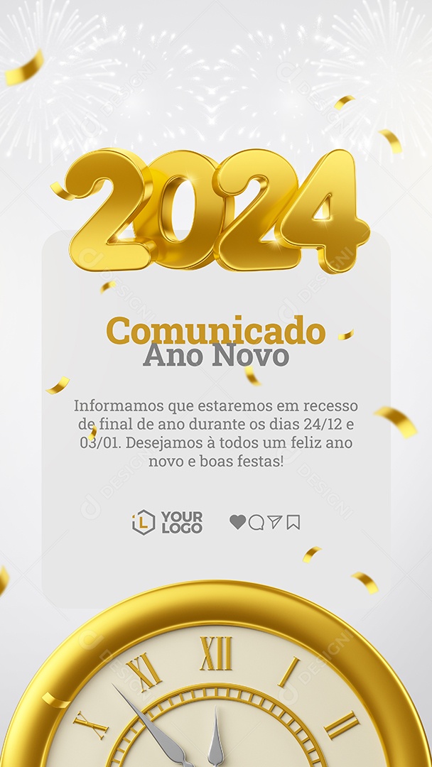 Social Media Story Comunicado Ano Novo 2024 Boas Festas PSD Editável