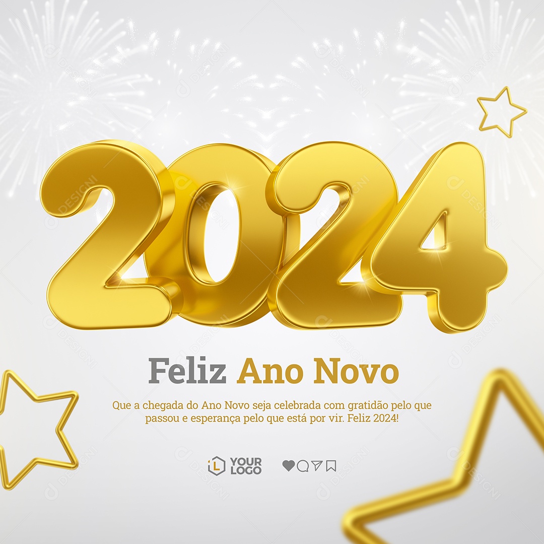Social Media Feliz Ano Novo 2024 Esperança PSD Editável