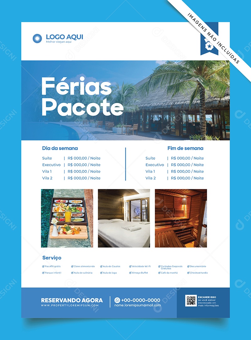 Pacote de Férias em Hotel Ilustração Vetor EPS Editável