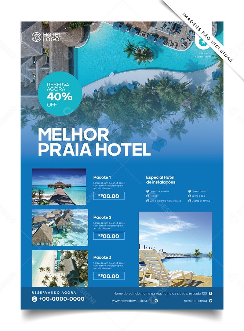 A Melhor Praia e Hotel Ilustração Vetor EPS Editável