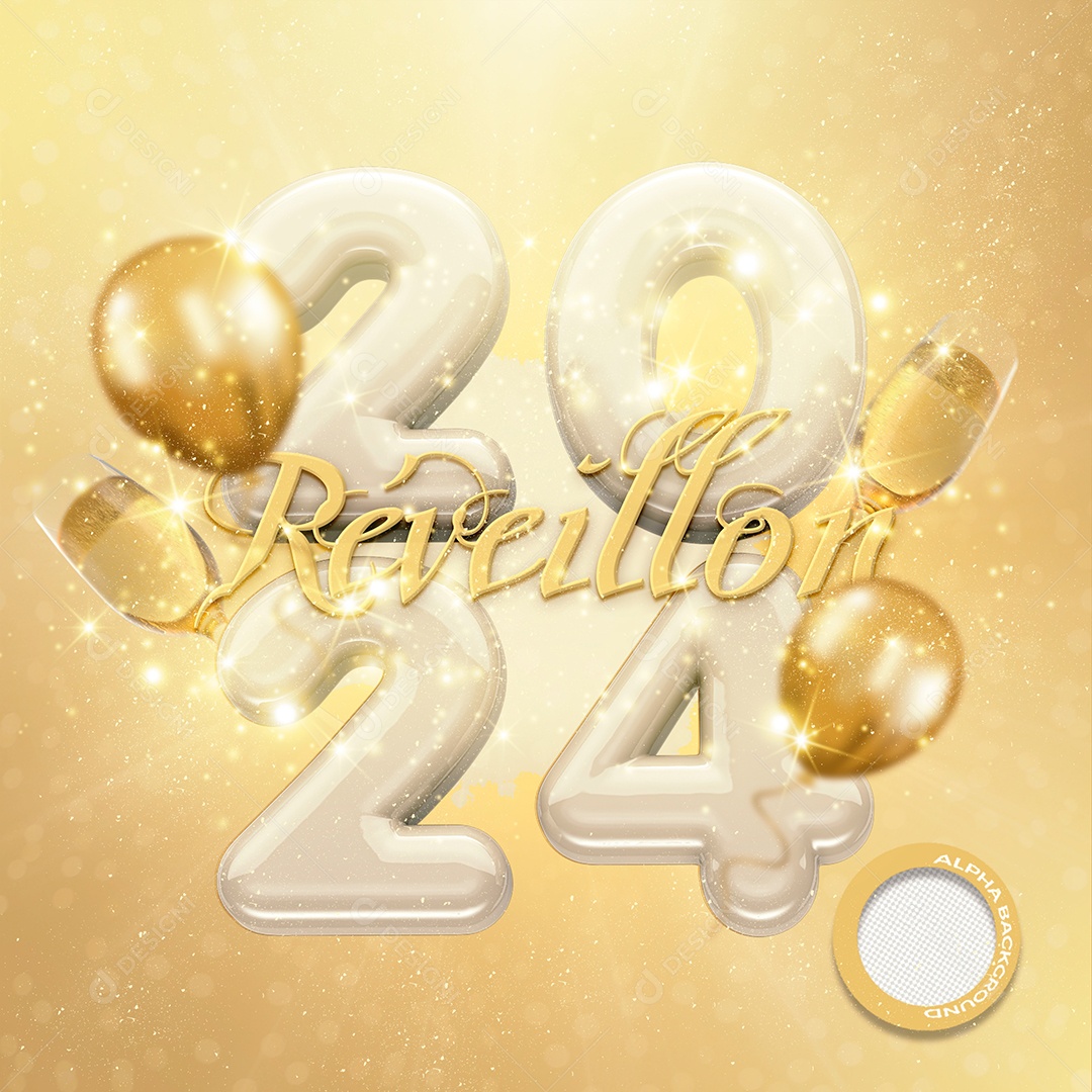 Texto 3D 2024 Réveillon Para Composição PSD