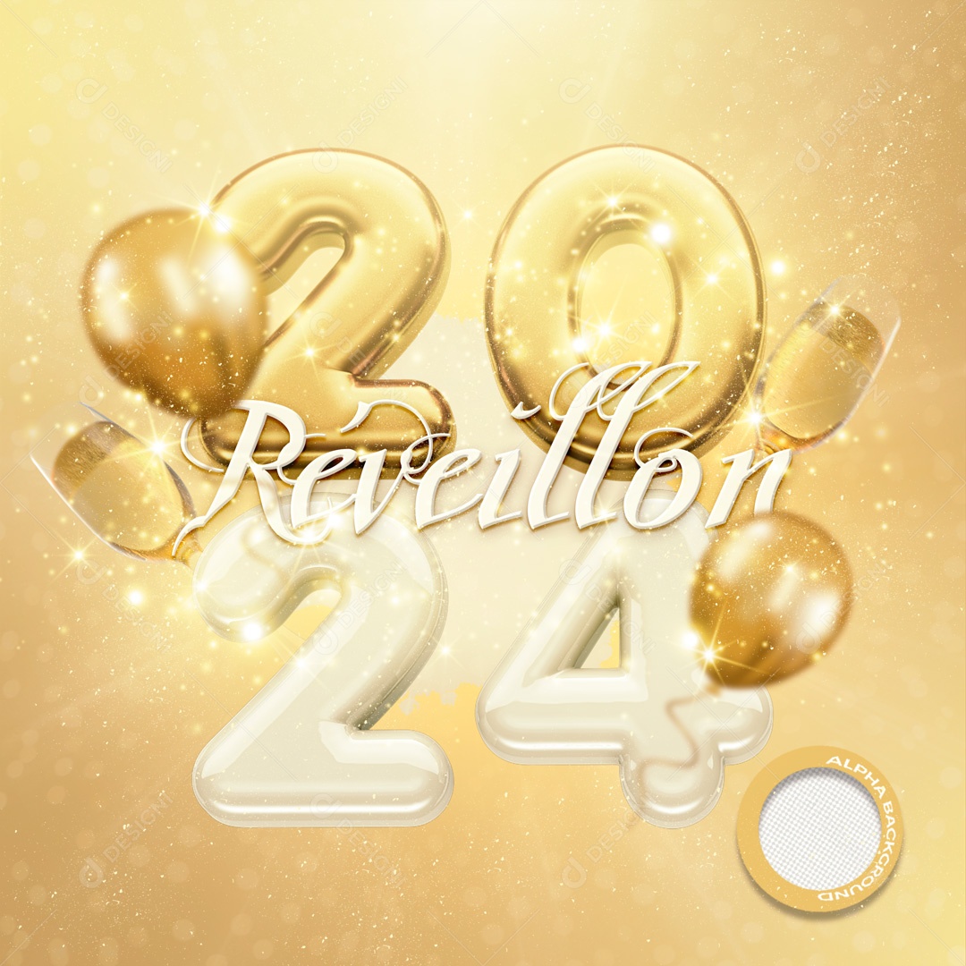 Texto 3D 2024 Réveillon Para Composição PSD