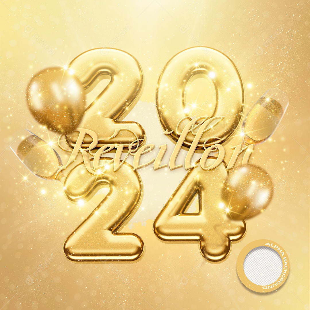 Texto 3D 2024 Réveillon Para Composição PSD