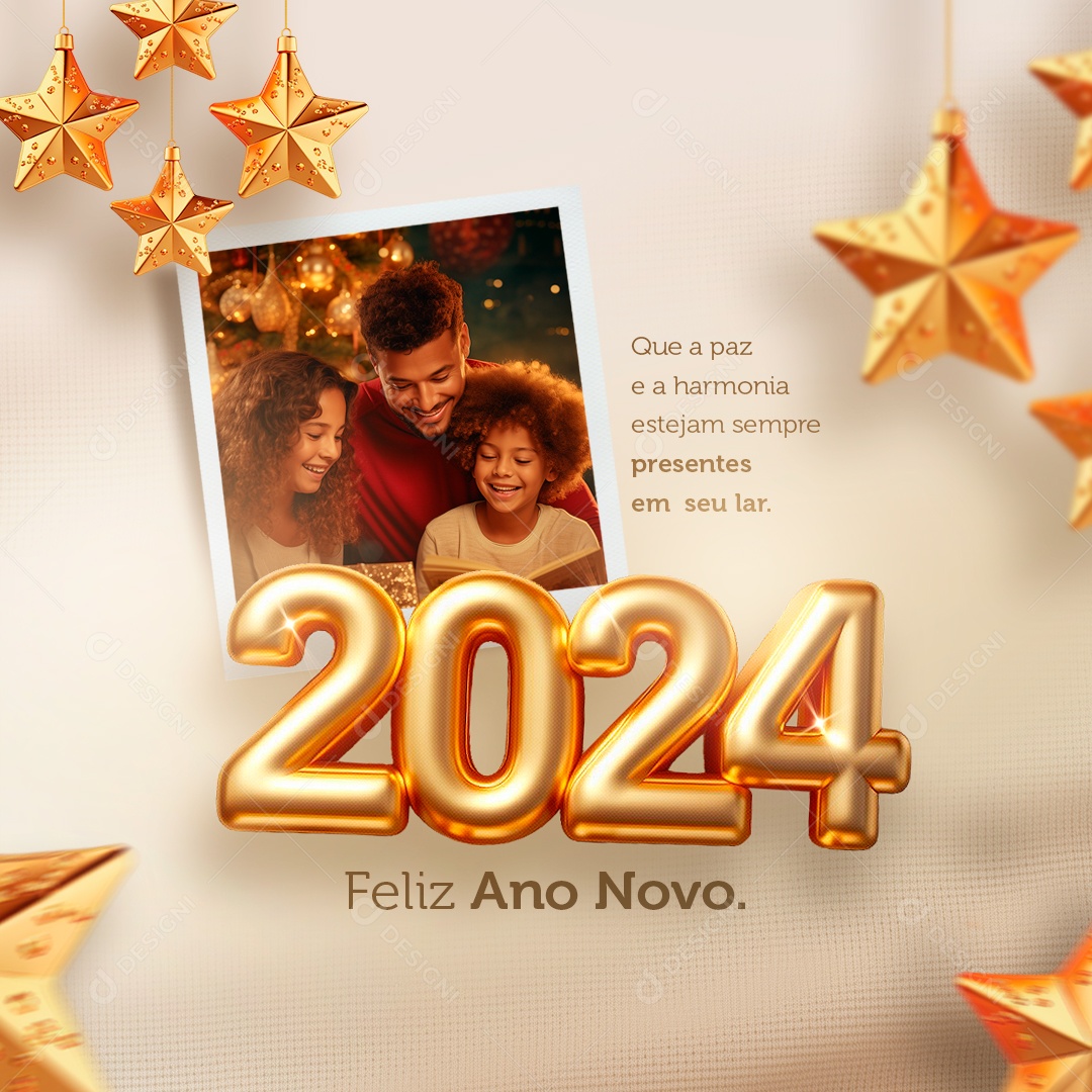 Feliz 2024 Ano Novo Que a Paz e a Harmonia Estejam Sempre Presentes em Seu Lar Social Media PSD Editável