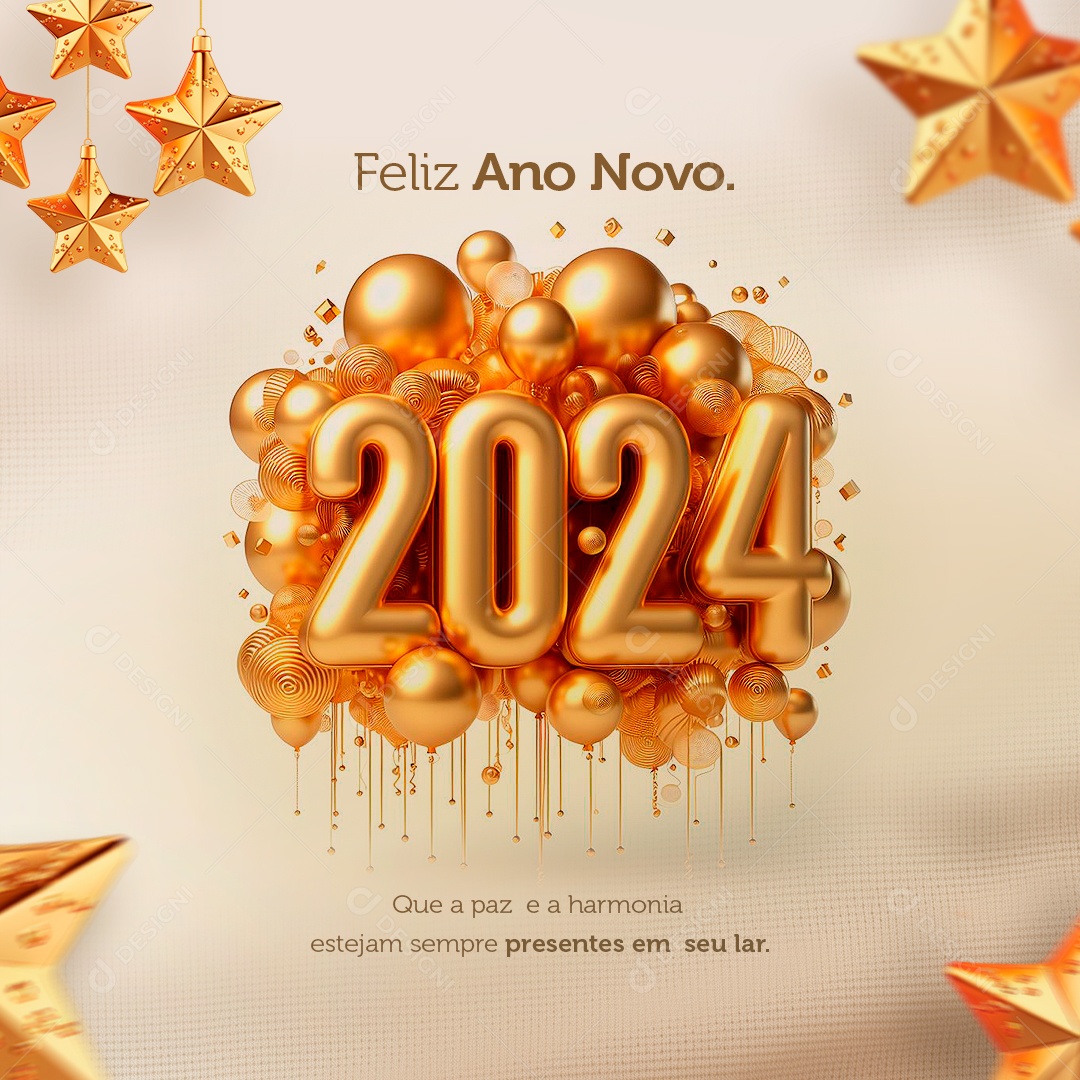 Feliz Ano Novo Que a Paz e a Harmonia Estejam Sempre Presentes em Seu Lar Social Media PSD Editável