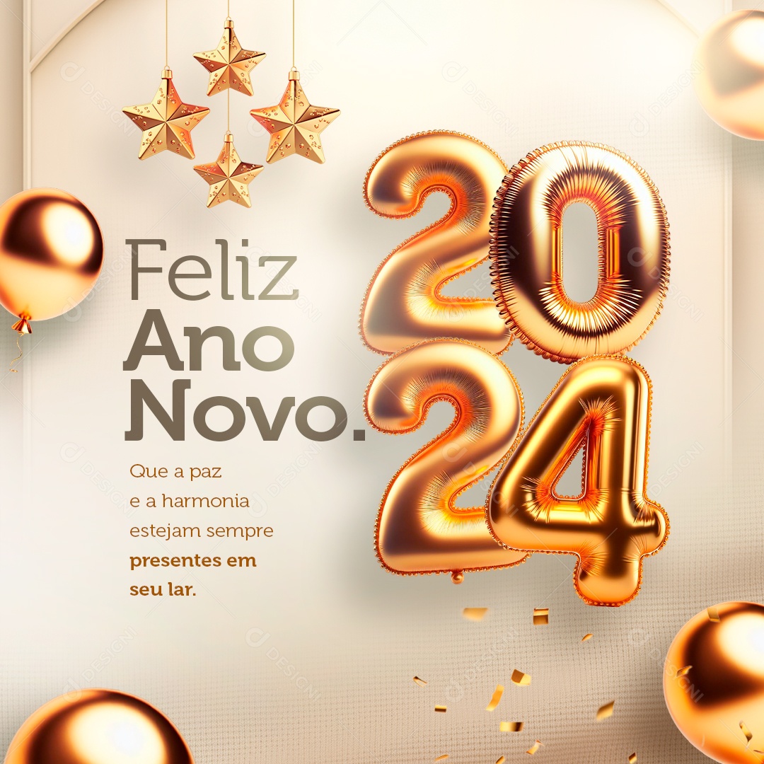 Feliz Ano Novo 2024 Que a Paz e a Harmonia Estejam Sempre Presentes em Seu Lar Social Media PSD Editável