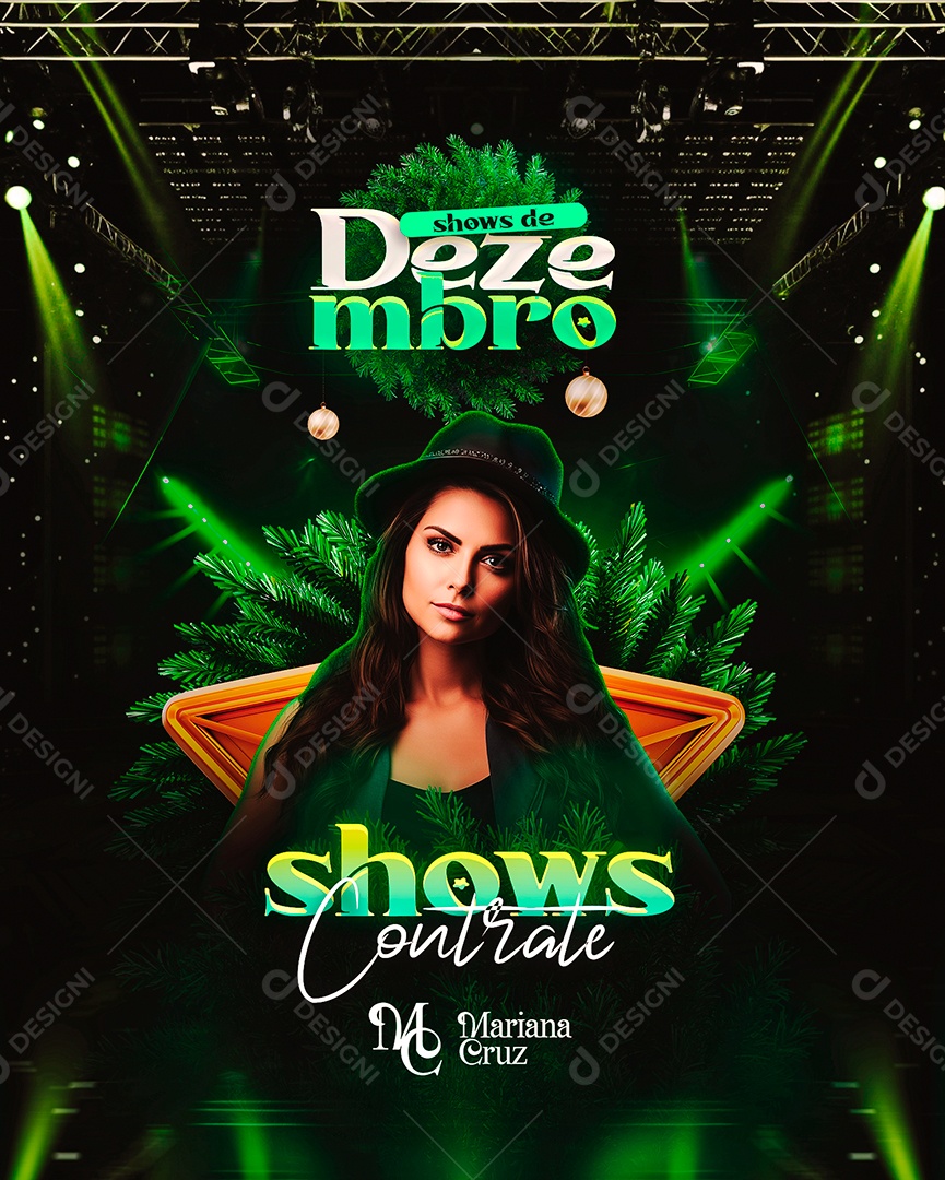 Flyer Natal Shows de Dezembro Shows Contrate Mariana Cruz Social Media PSD Editável