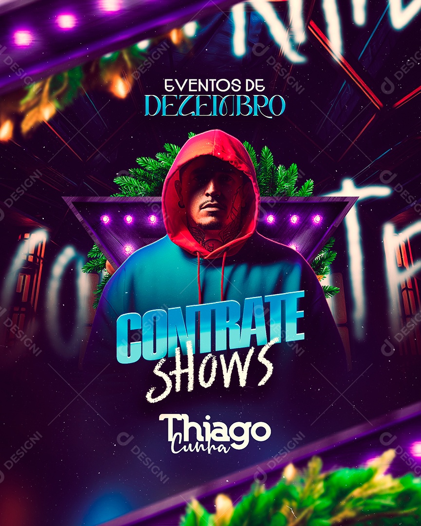 Flyer Natal Eventos de Dezembro Contrate Shows Thiago Cunha Social Media PSD Editável