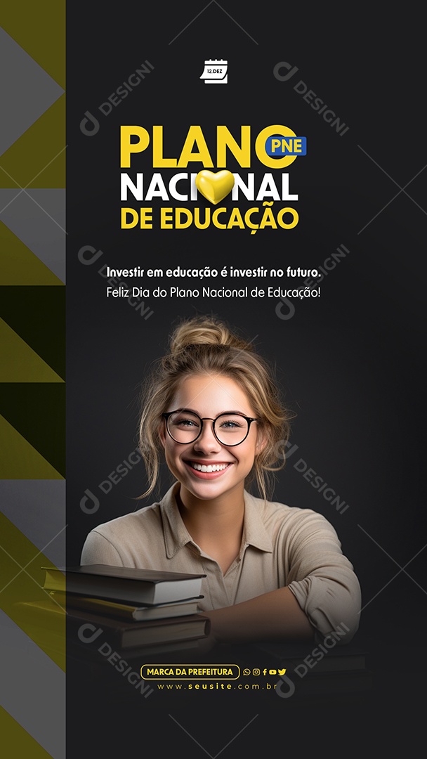Story Feliz Dia do Plano Nacional de Educação 12 de Dezembro Social Media PSD Editável