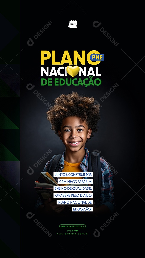 Story Dia do Plano Nacional de Educação 12 de Dezembro Juntos Construímos Caminhos para um Ensino de Qualidade Social Media PSD Editável